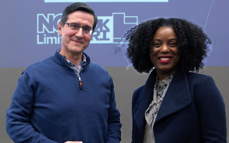 Innovate UK CEO Indro Mukerjee with chartered engineer Yewande Akinola MBE